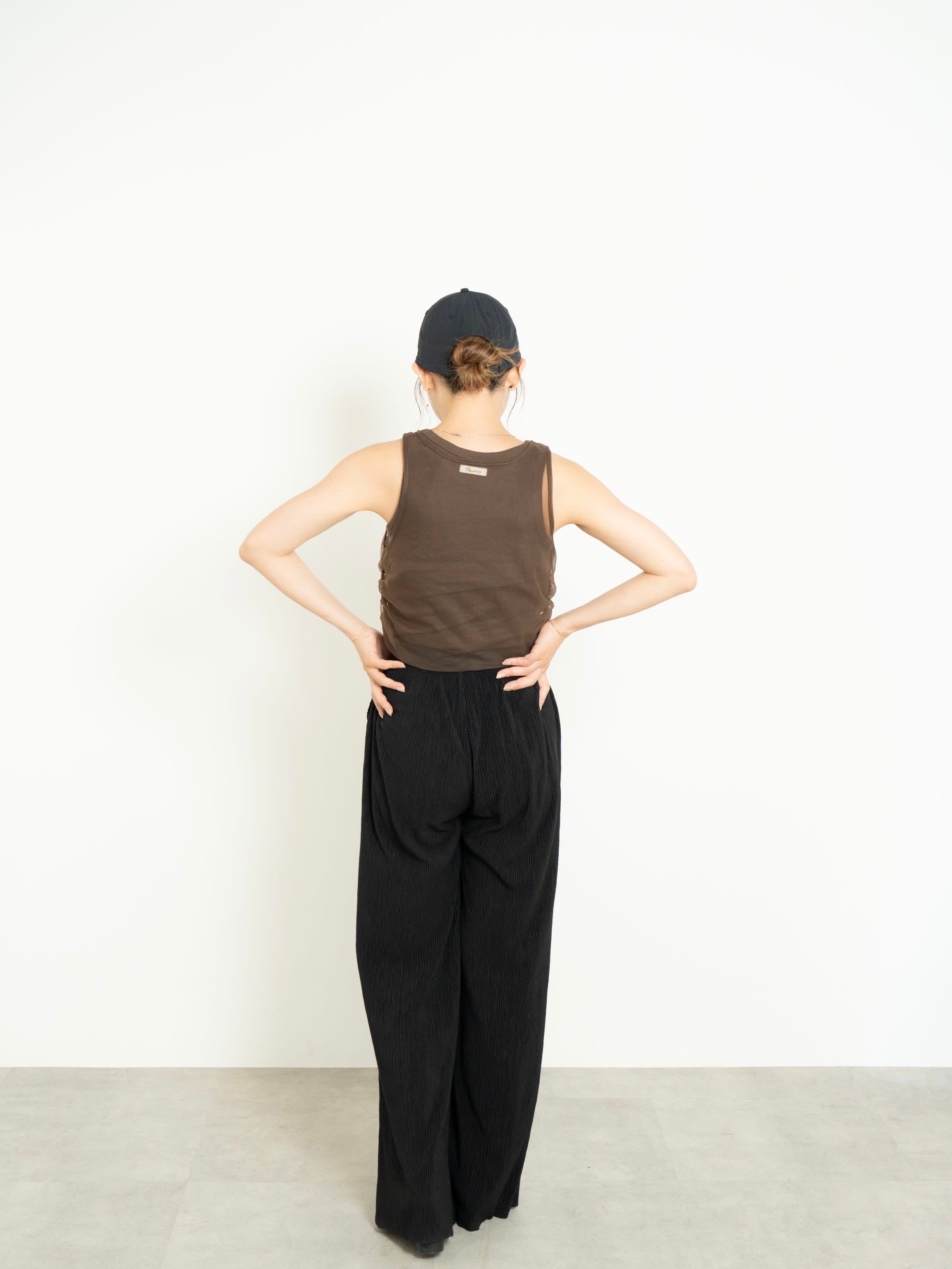 【SET】SHIRRED SHEER TANK TOP SET + LIGHT TEXTURE STRAIGHT PANTS
