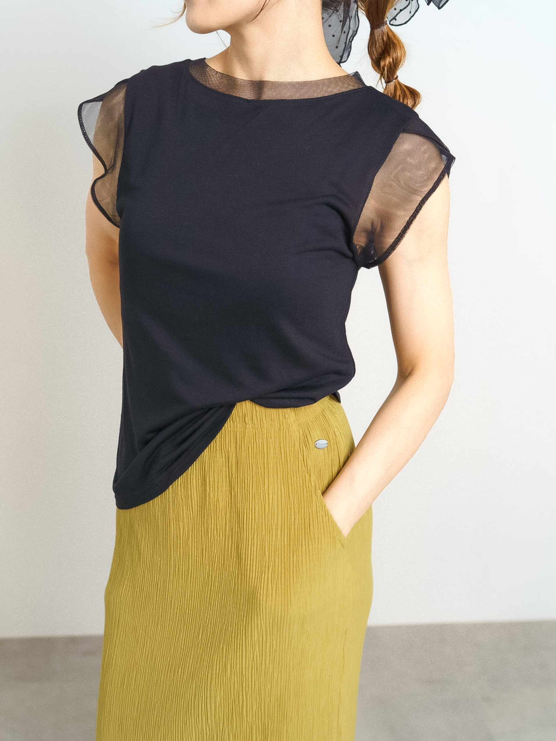 SHEER FRENCH SLEEVE TOP