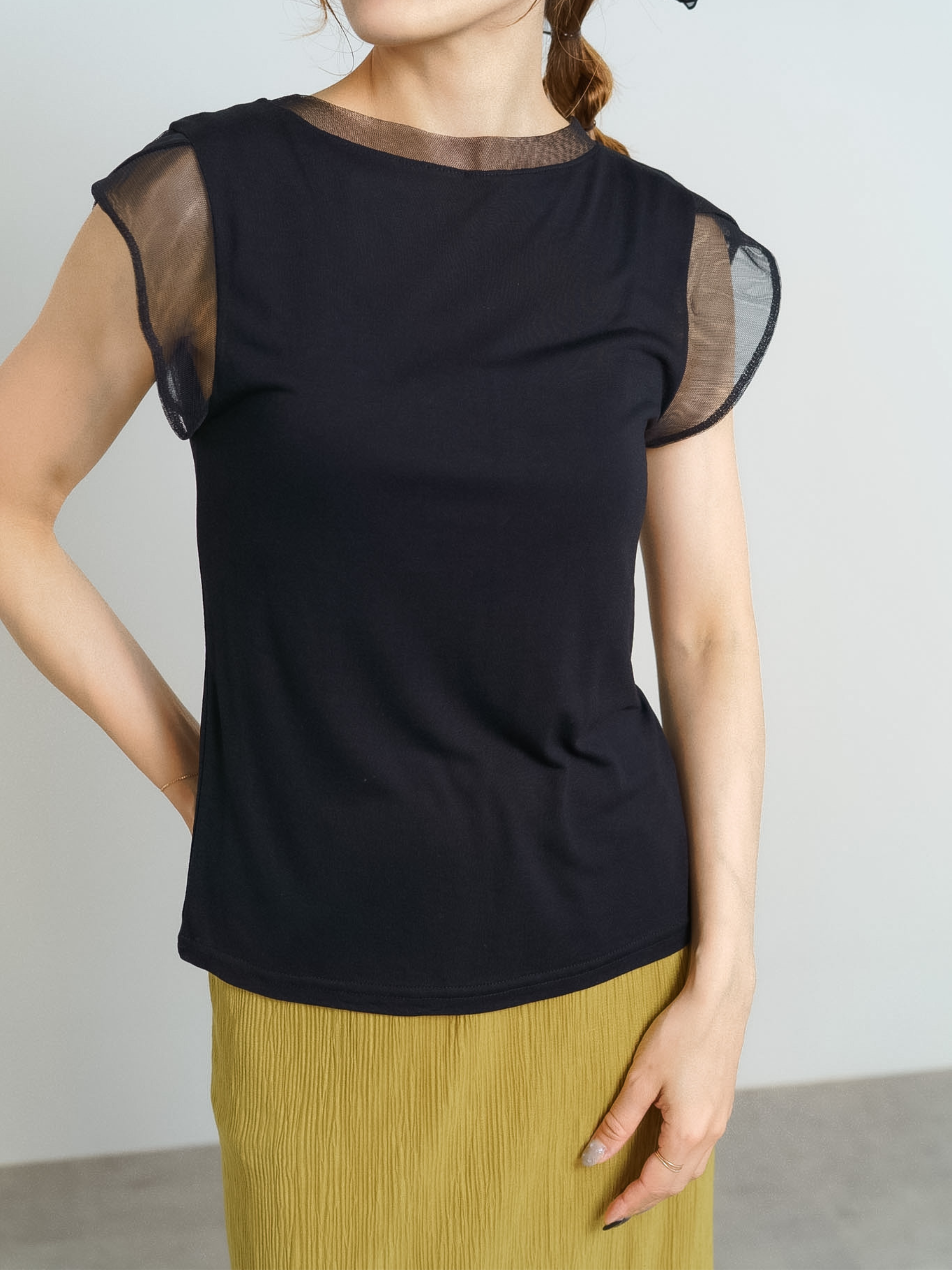 SHEER FRENCH SLEEVE TOP