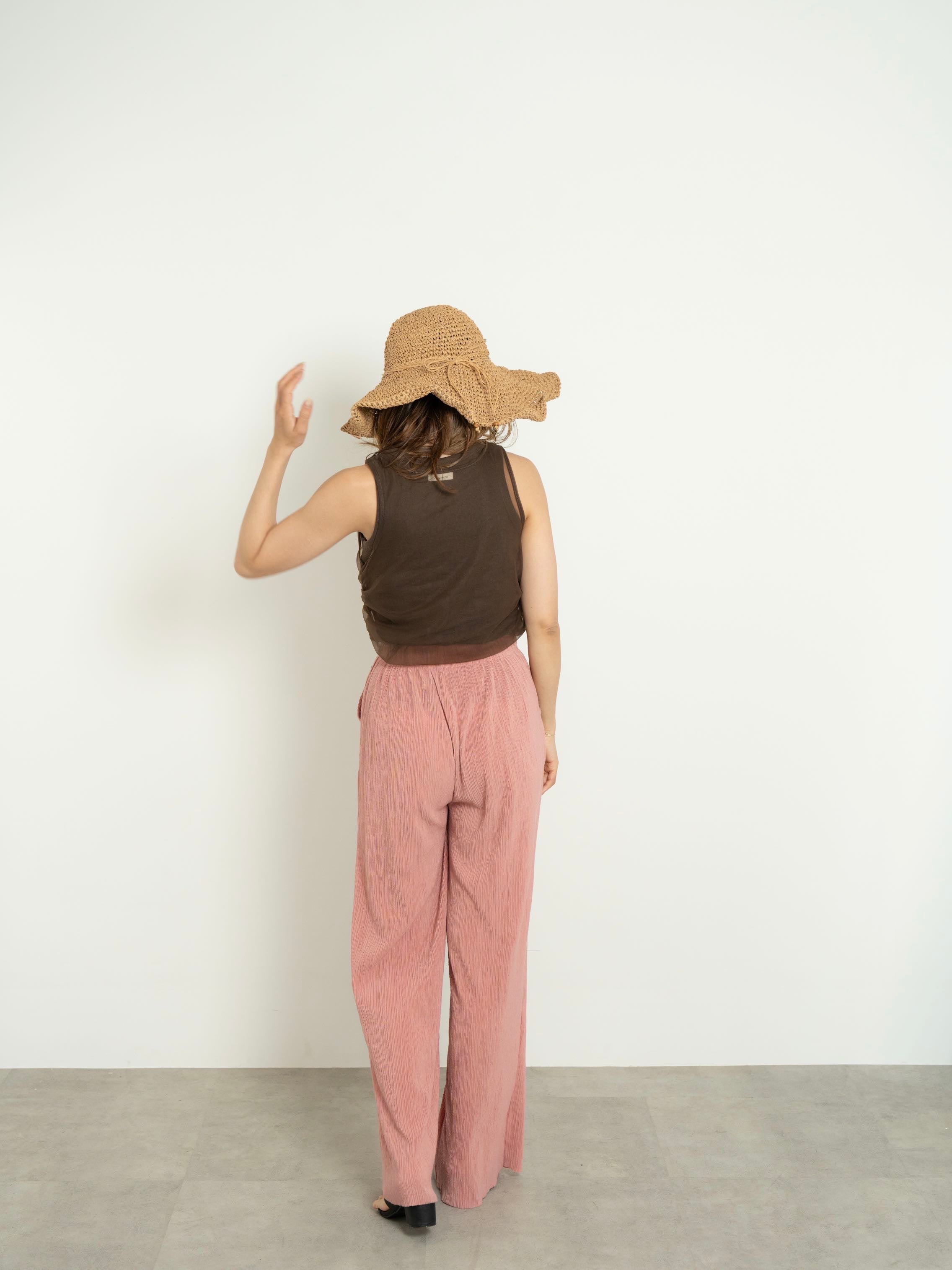【SET】SHIRRED SHEER TANK TOP SET + LIGHT TEXTURE STRAIGHT PANTS