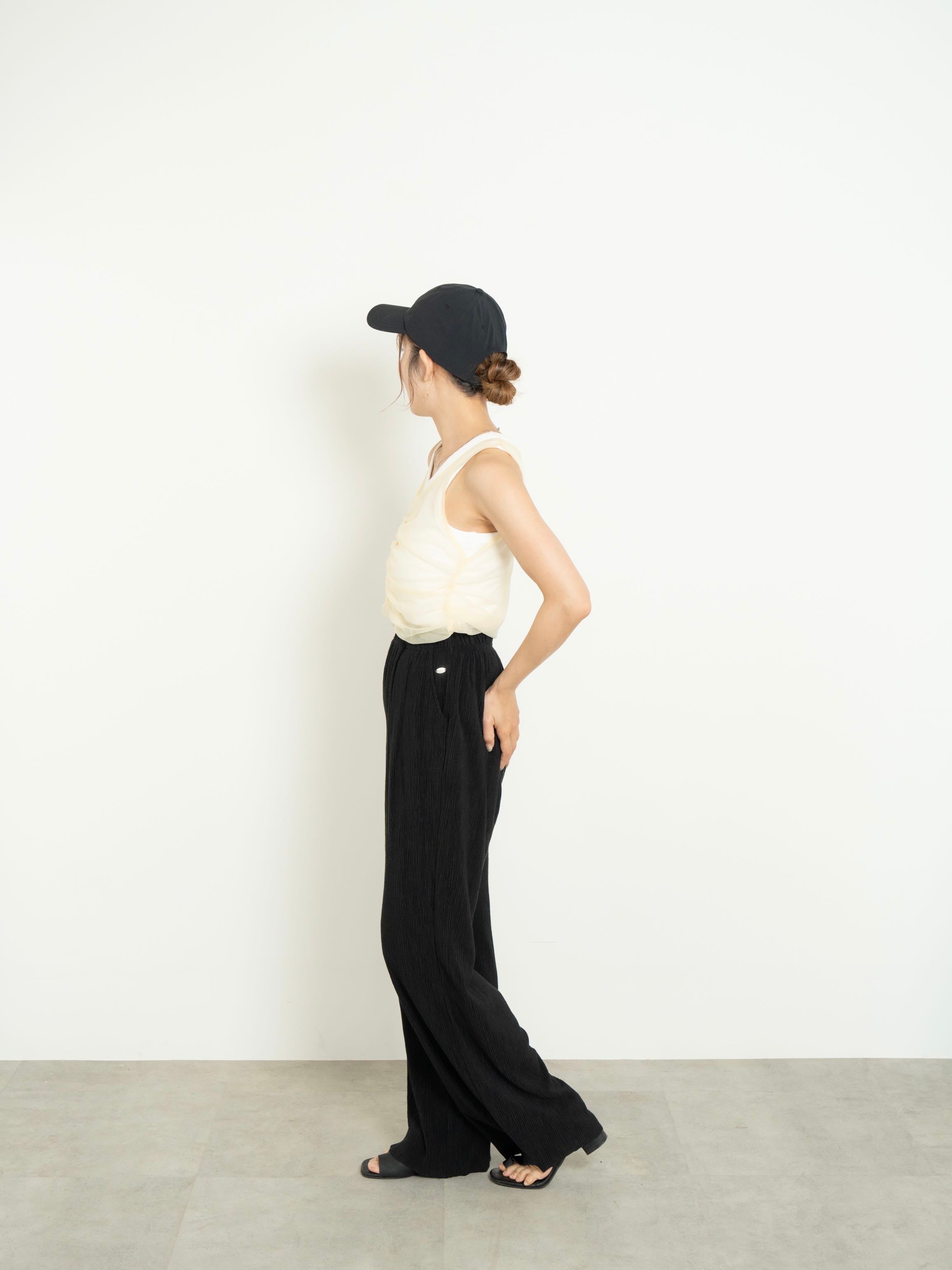 【SET】SHIRRED SHEER TANK TOP SET + LIGHT TEXTURE STRAIGHT PANTS