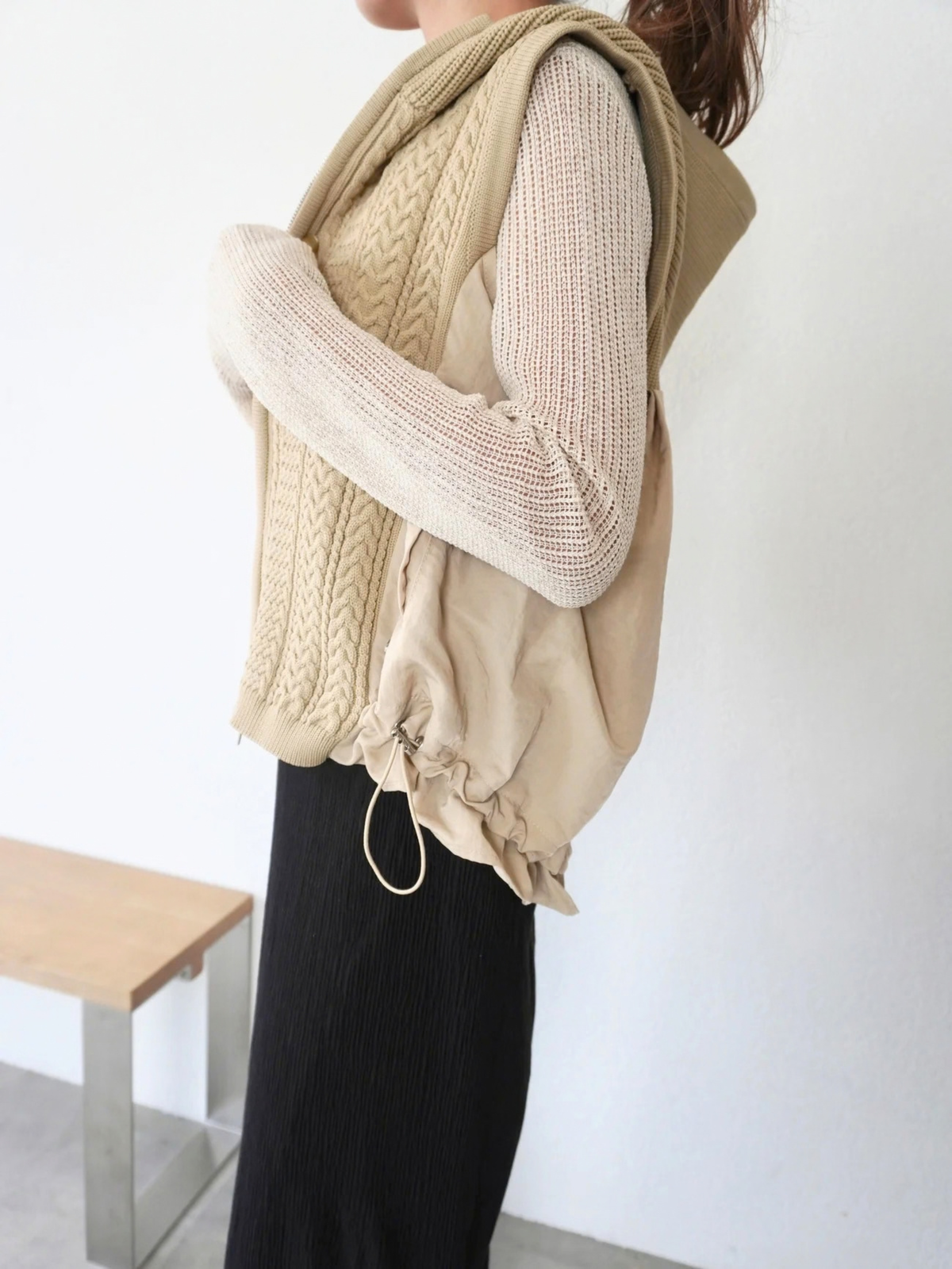 KNIT DOCKING HOODIE VEST【9/25(金)〜 販売】