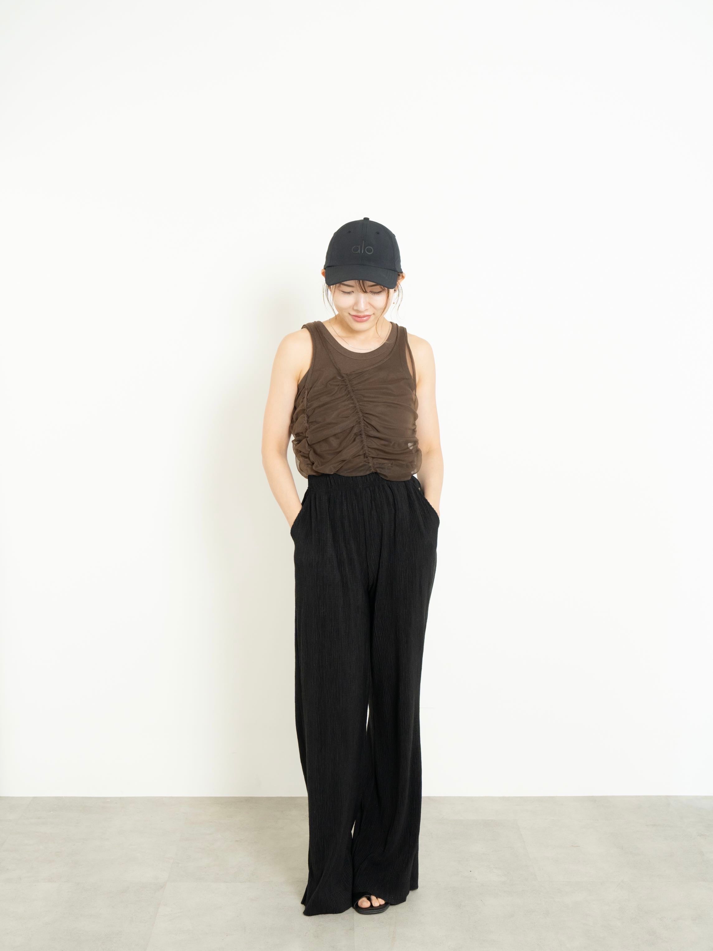 【SET】SHIRRED SHEER TANK TOP SET + LIGHT TEXTURE STRAIGHT PANTS