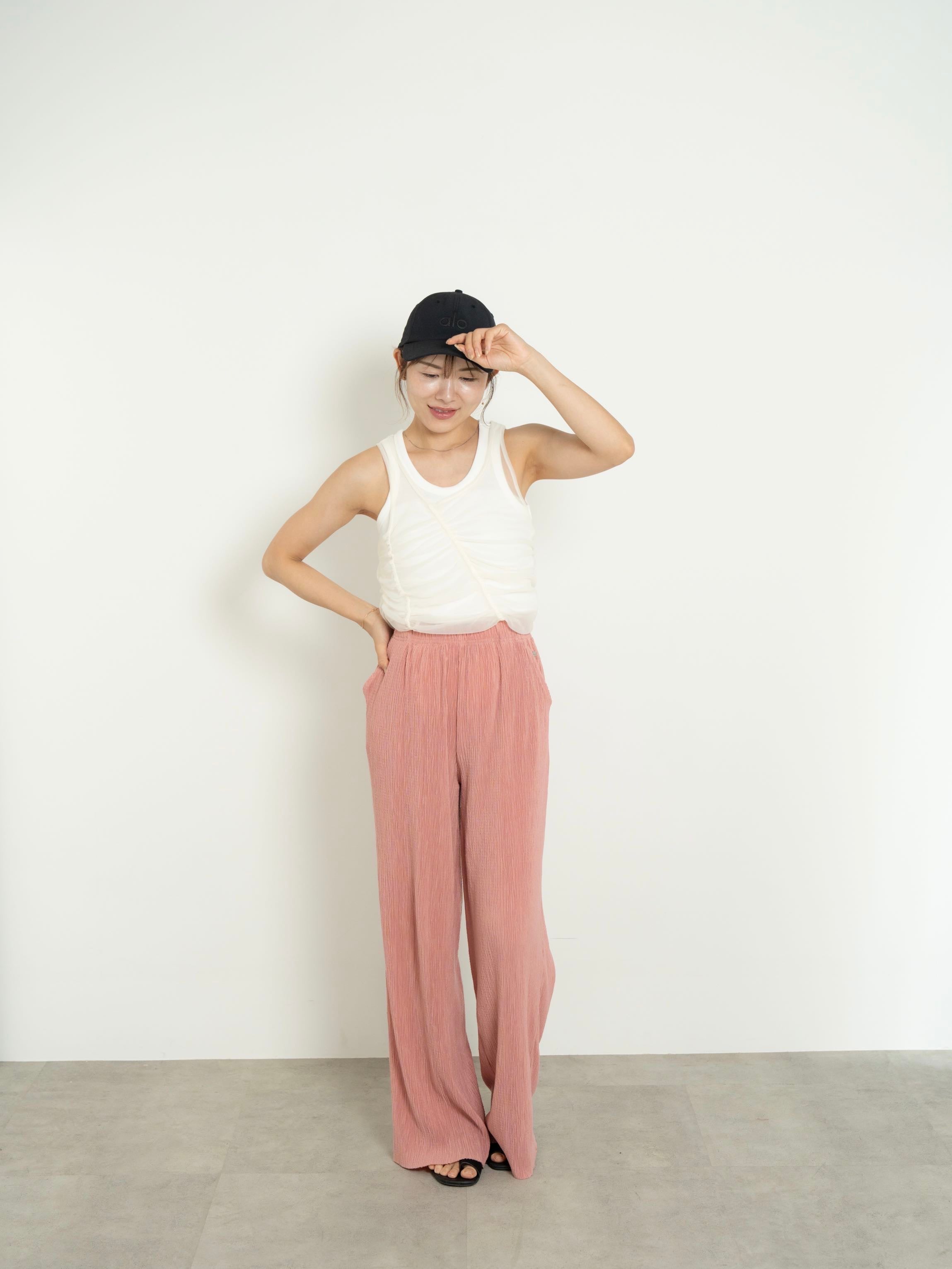 【SET】SHIRRED SHEER TANK TOP SET + LIGHT TEXTURE STRAIGHT PANTS
