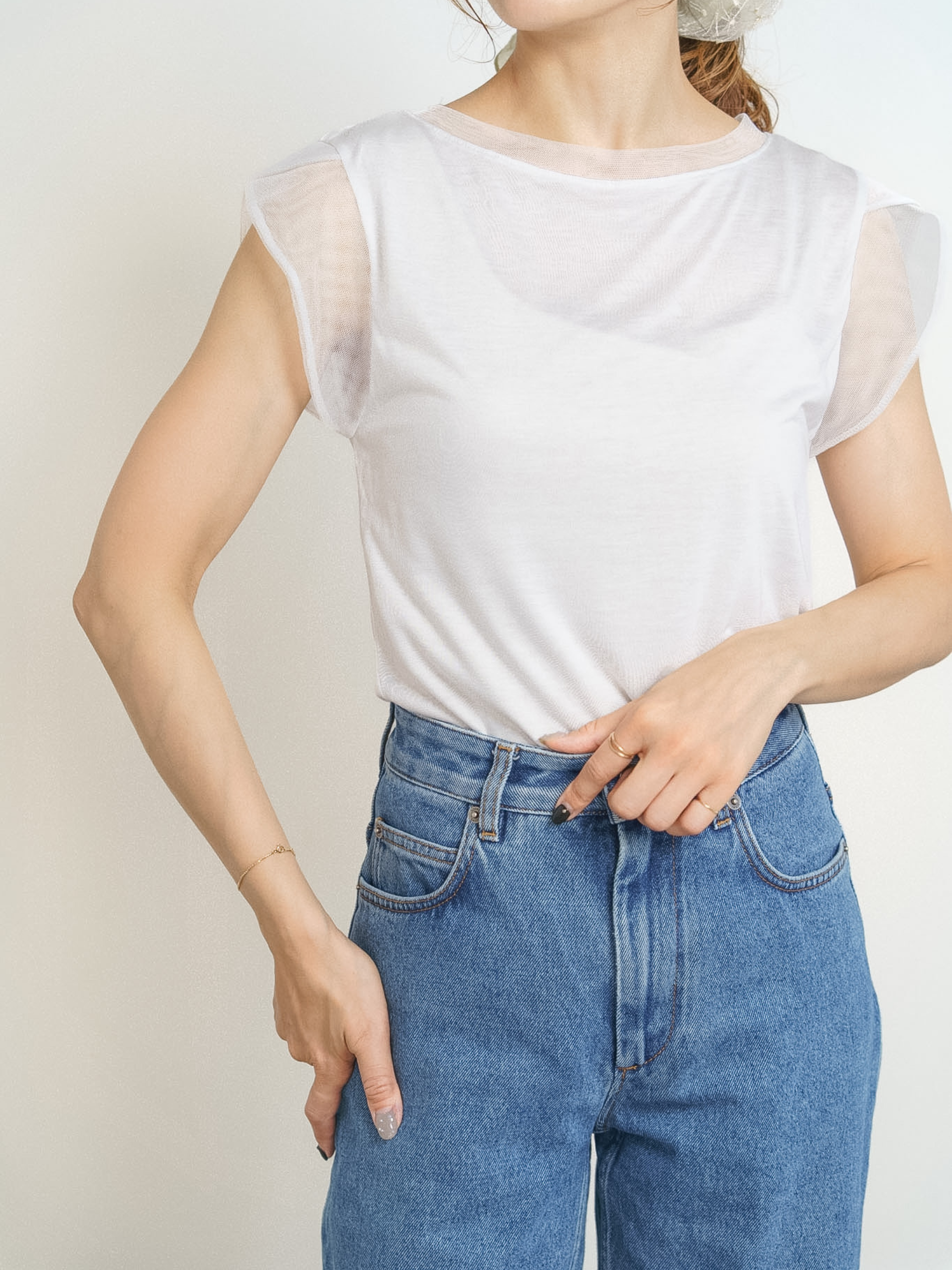 SHEER FRENCH SLEEVE TOP