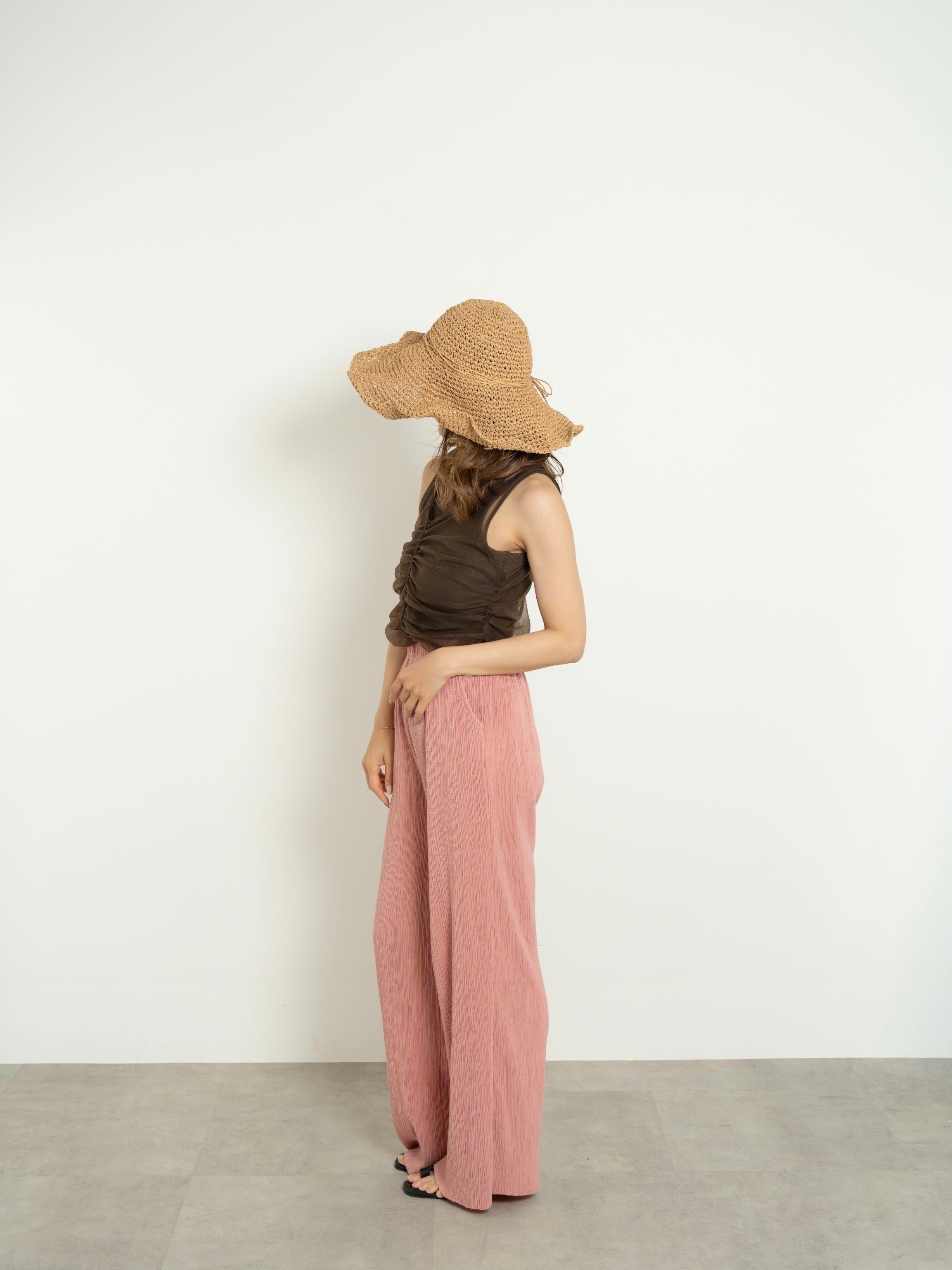 【SET】SHIRRED SHEER TANK TOP SET + LIGHT TEXTURE STRAIGHT PANTS