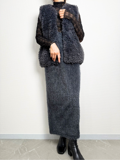 【即納】shaggy knit skirt