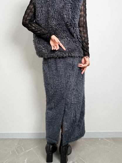 【即納】shaggy knit skirt