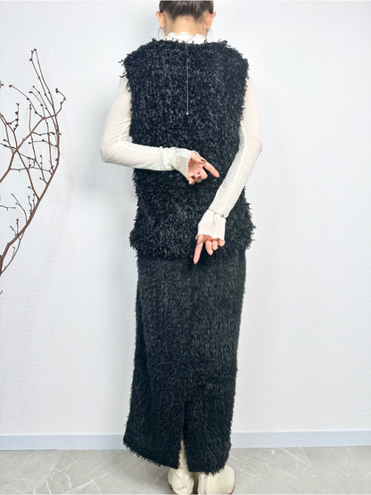 【即納】shaggy knit skirt