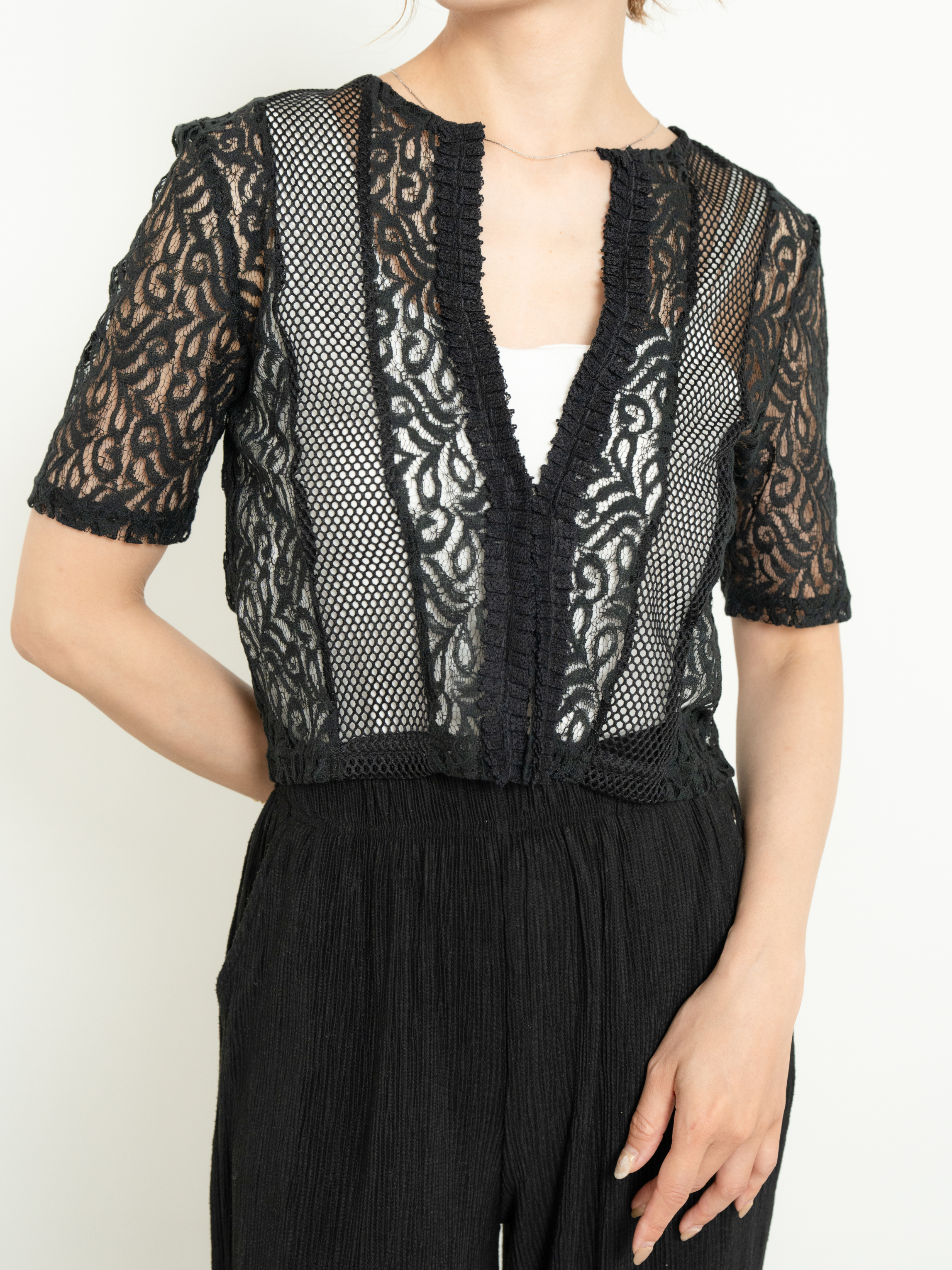 2WAY CLASSICAL LACE MESH TOP