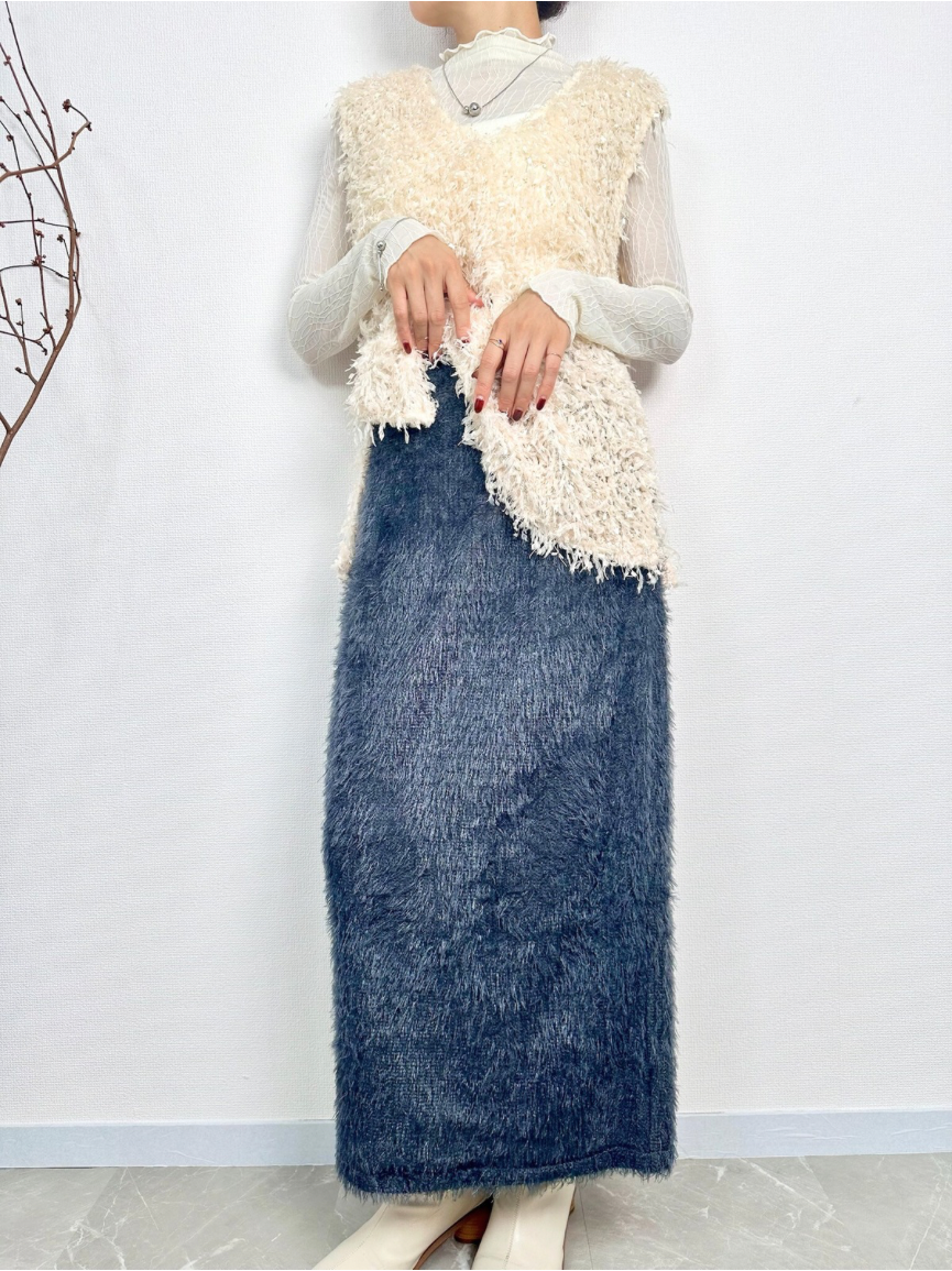 【即納】shaggy knit skirt