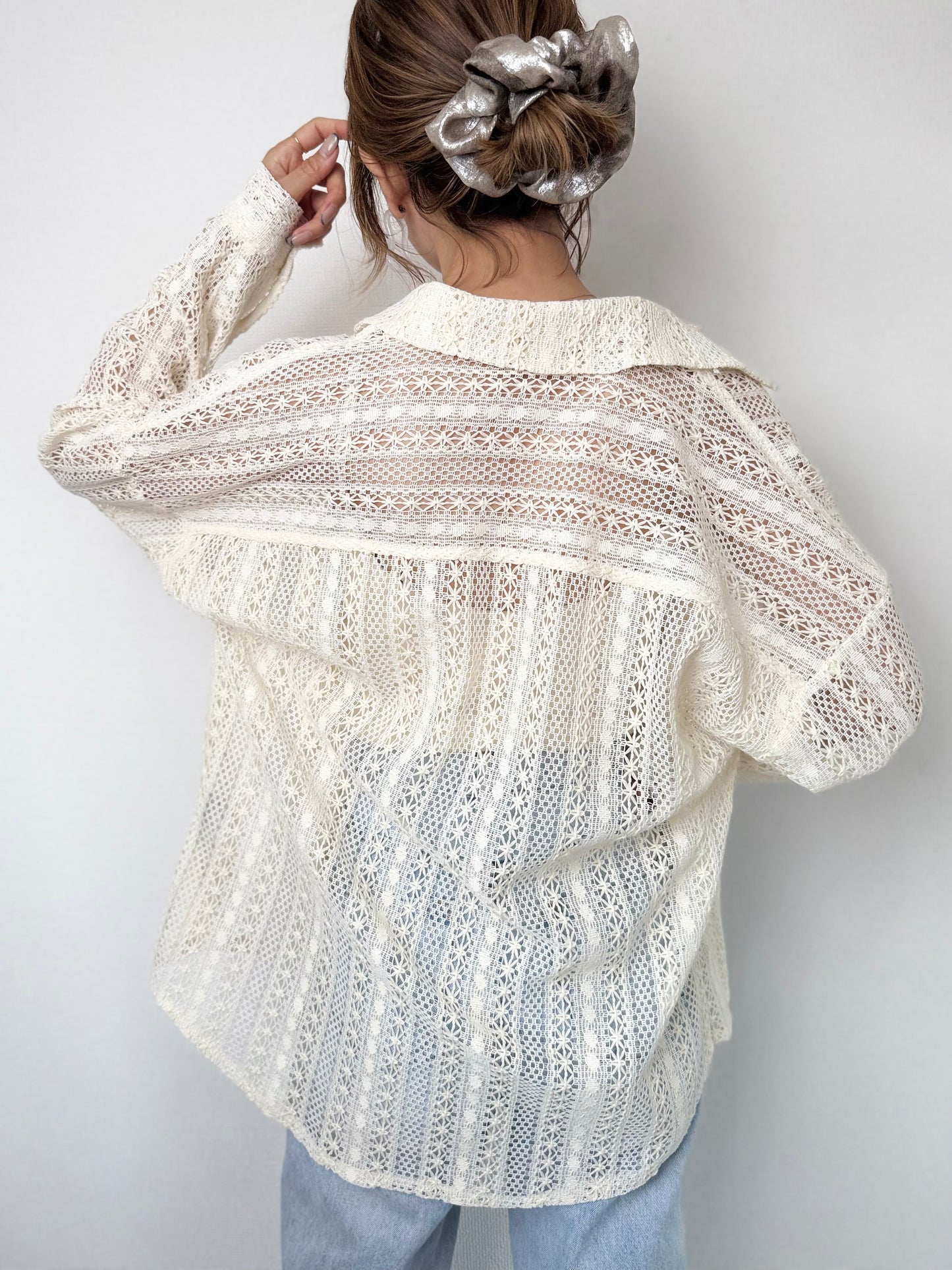 透かし編みルーズシャツ