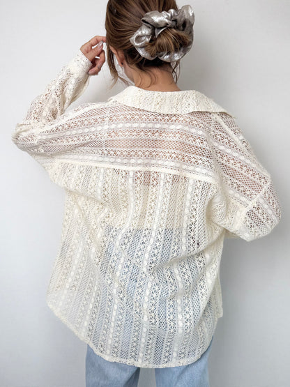 透かし編みルーズシャツ