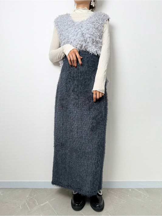 【即納】shaggy knit skirt