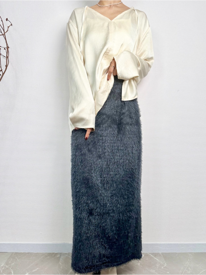 【即納】shaggy knit skirt