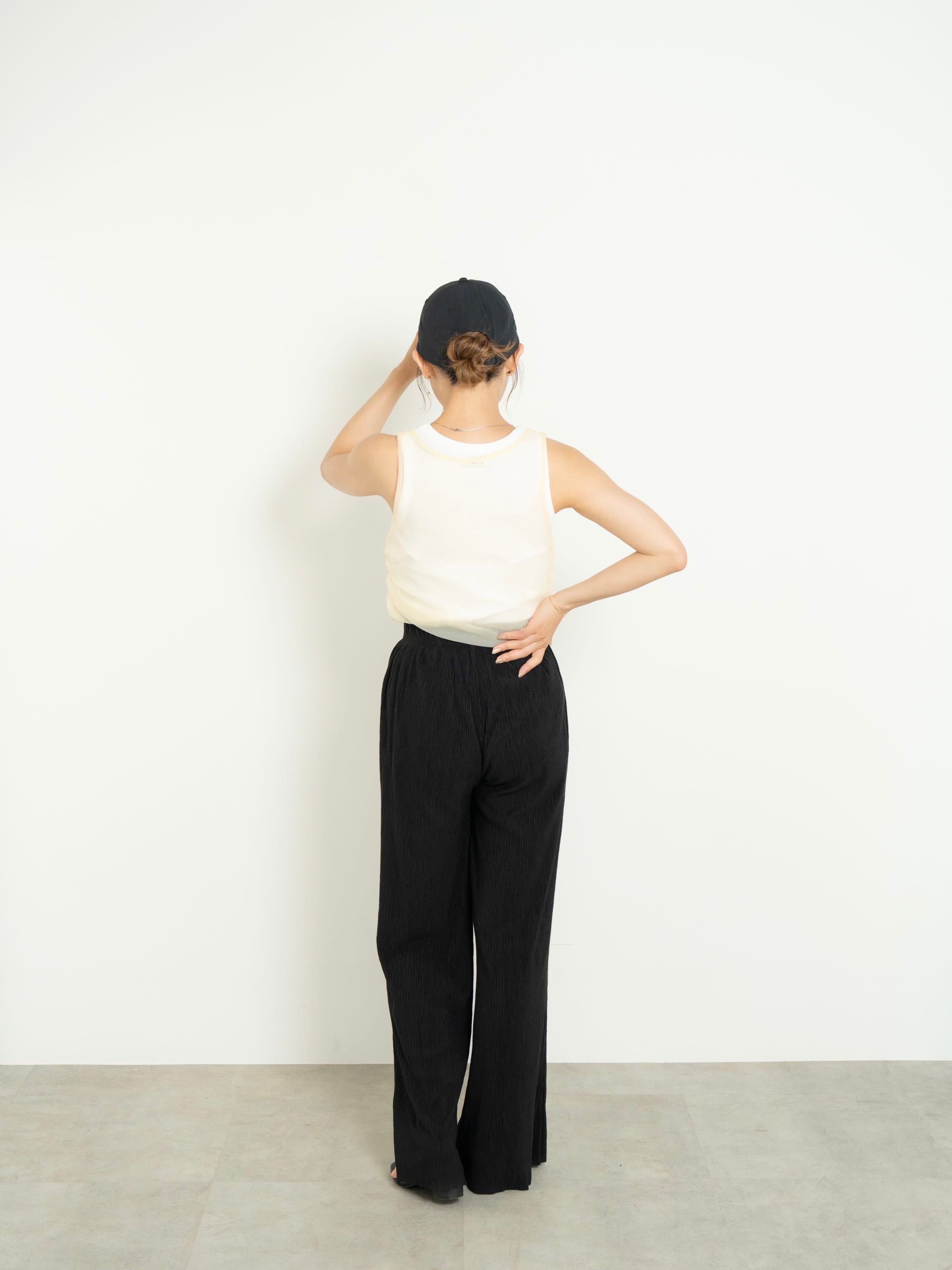 【SET】SHIRRED SHEER TANK TOP SET ＋ LIGHT TEXTURE STRAIGHT PANTS