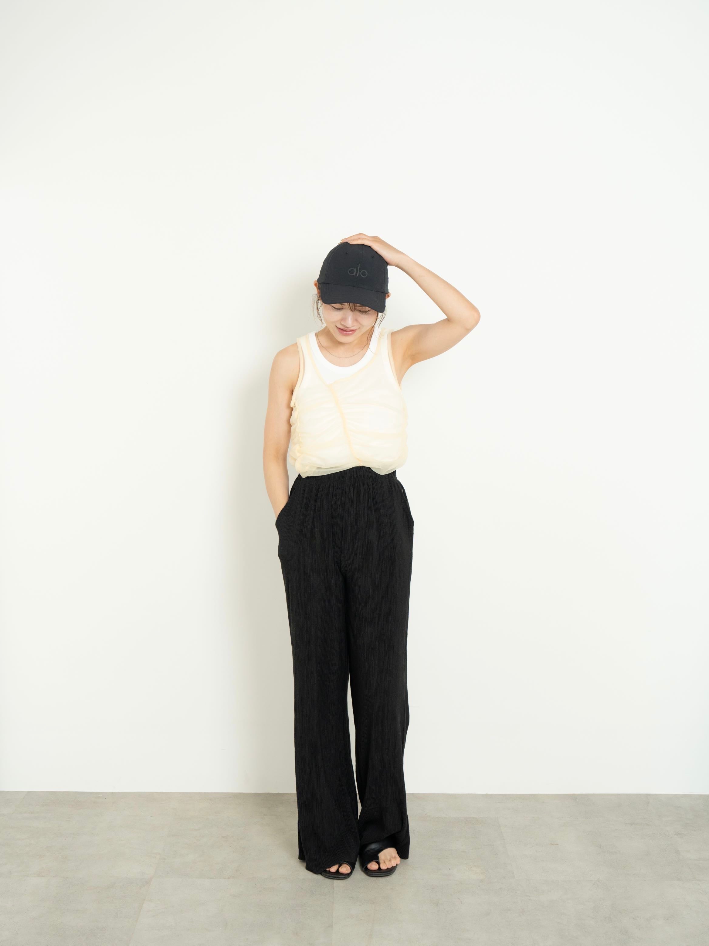 【SET】SHIRRED SHEER TANK TOP SET ＋ LIGHT TEXTURE STRAIGHT PANTS
