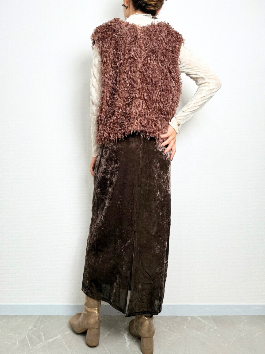 【即納】2way fringe vest