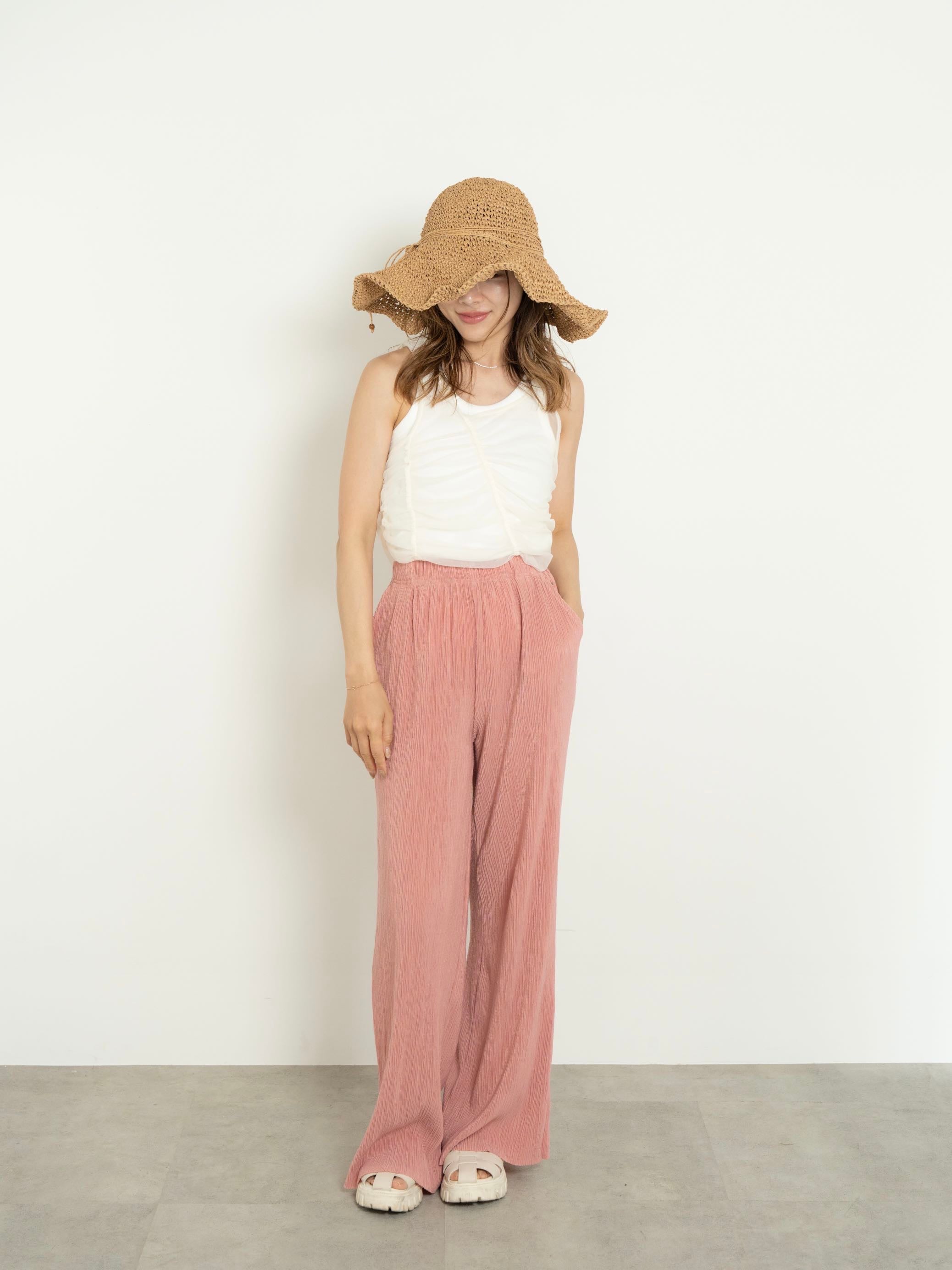 【SET】SHIRRED SHEER TANK TOP SET ＋ LIGHT TEXTURE STRAIGHT PANTS