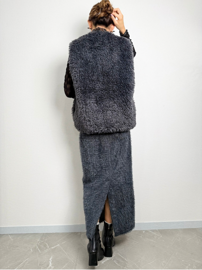 【即納】shaggy knit skirt