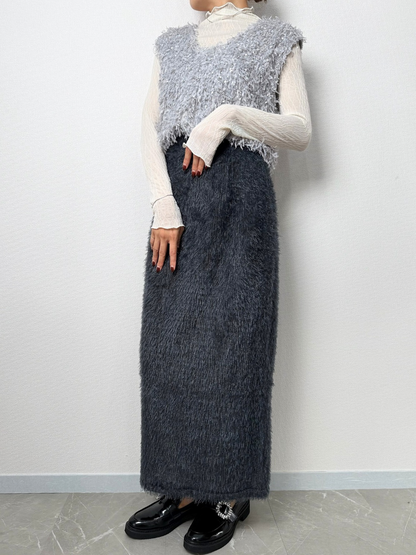 【即納】shaggy knit skirt