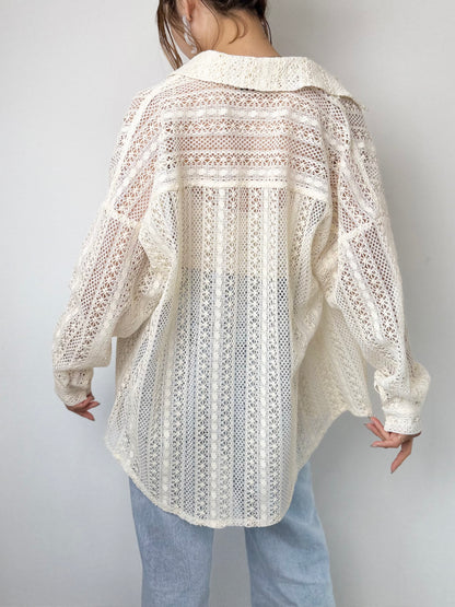 透かし編みルーズシャツ