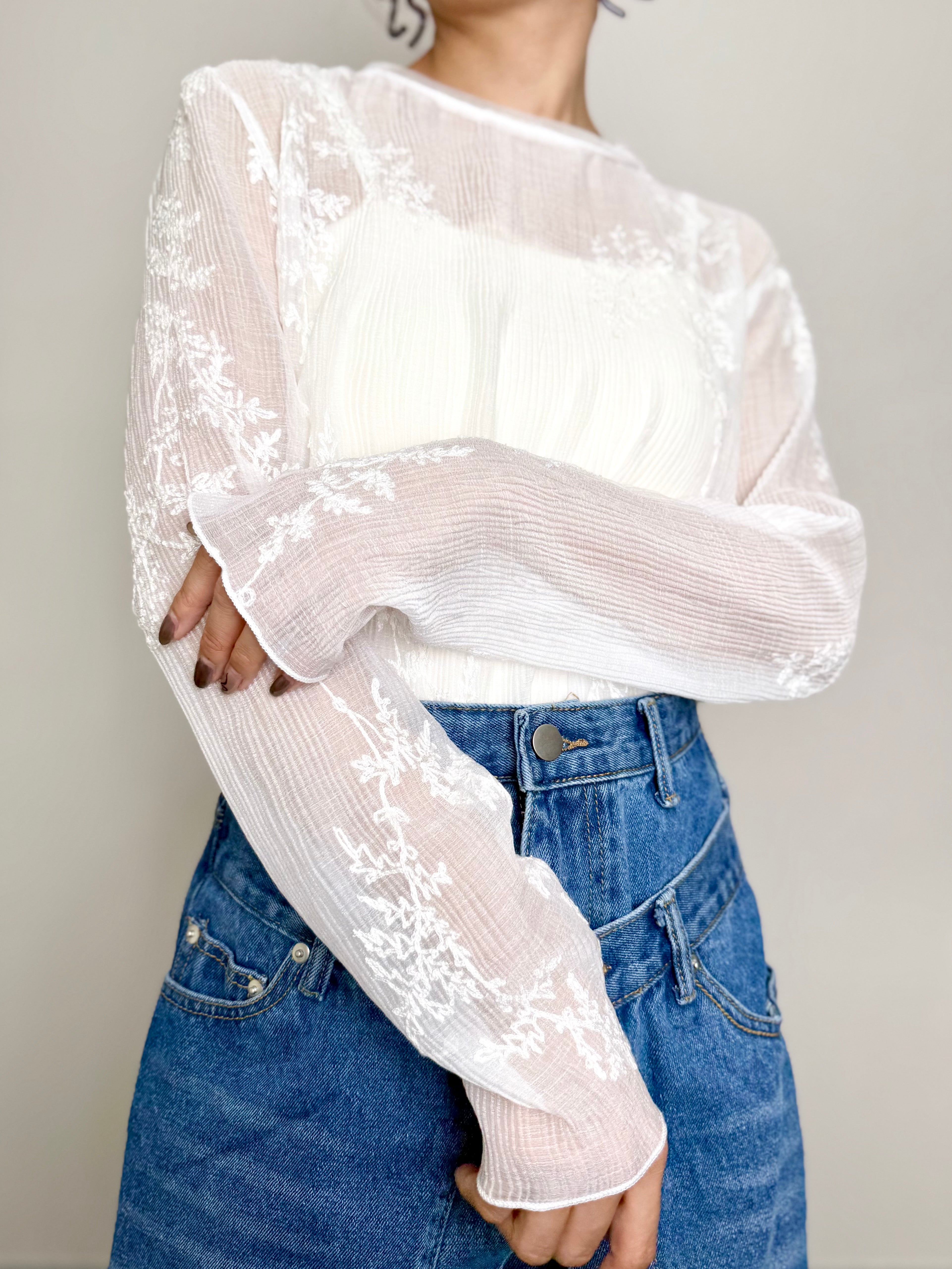 EMBROIDERED SHEER TOPS