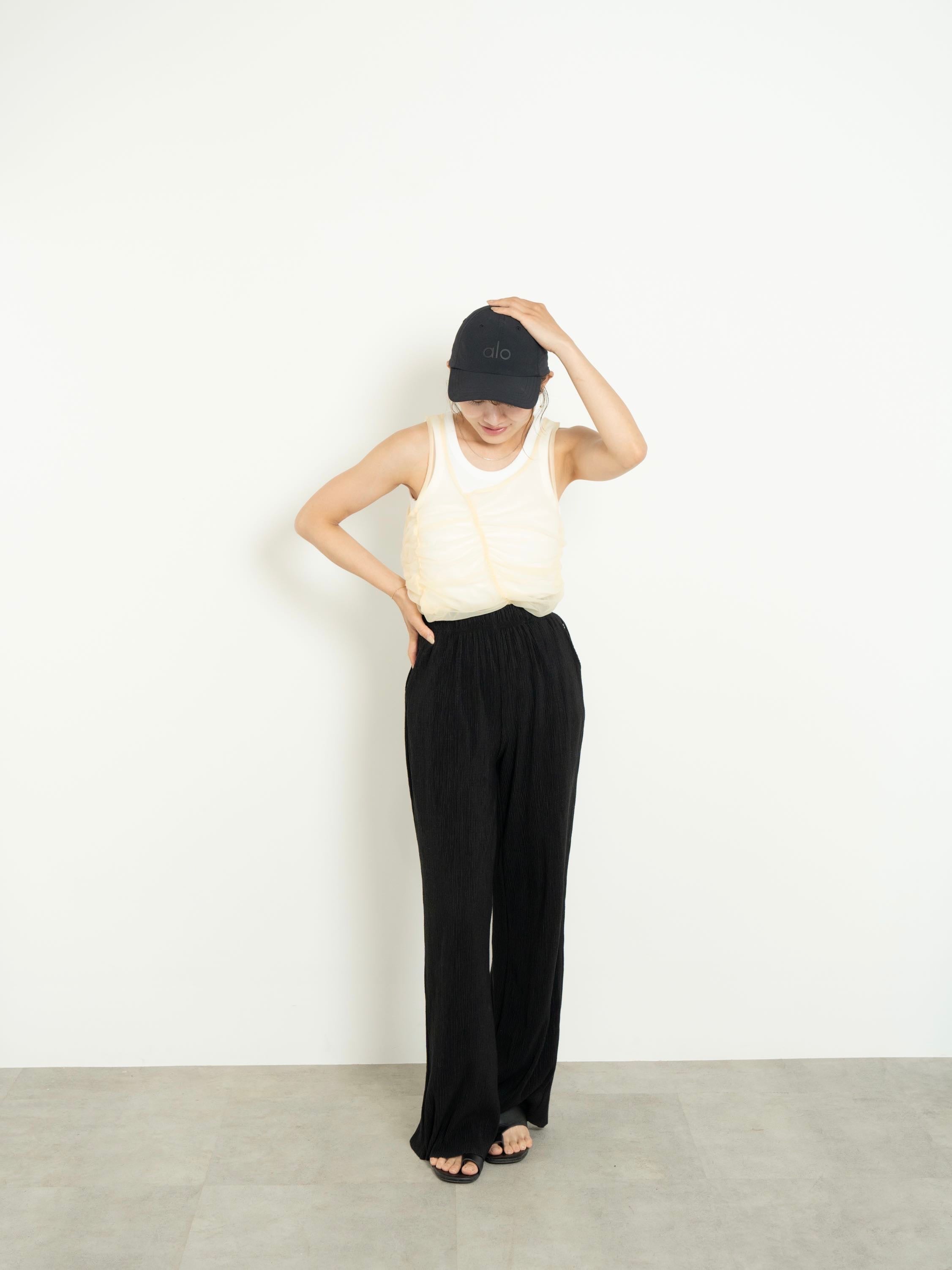 【SET】SHIRRED SHEER TANK TOP SET ＋ LIGHT TEXTURE STRAIGHT PANTS