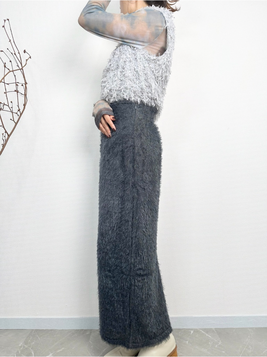 【即納】shaggy knit skirt