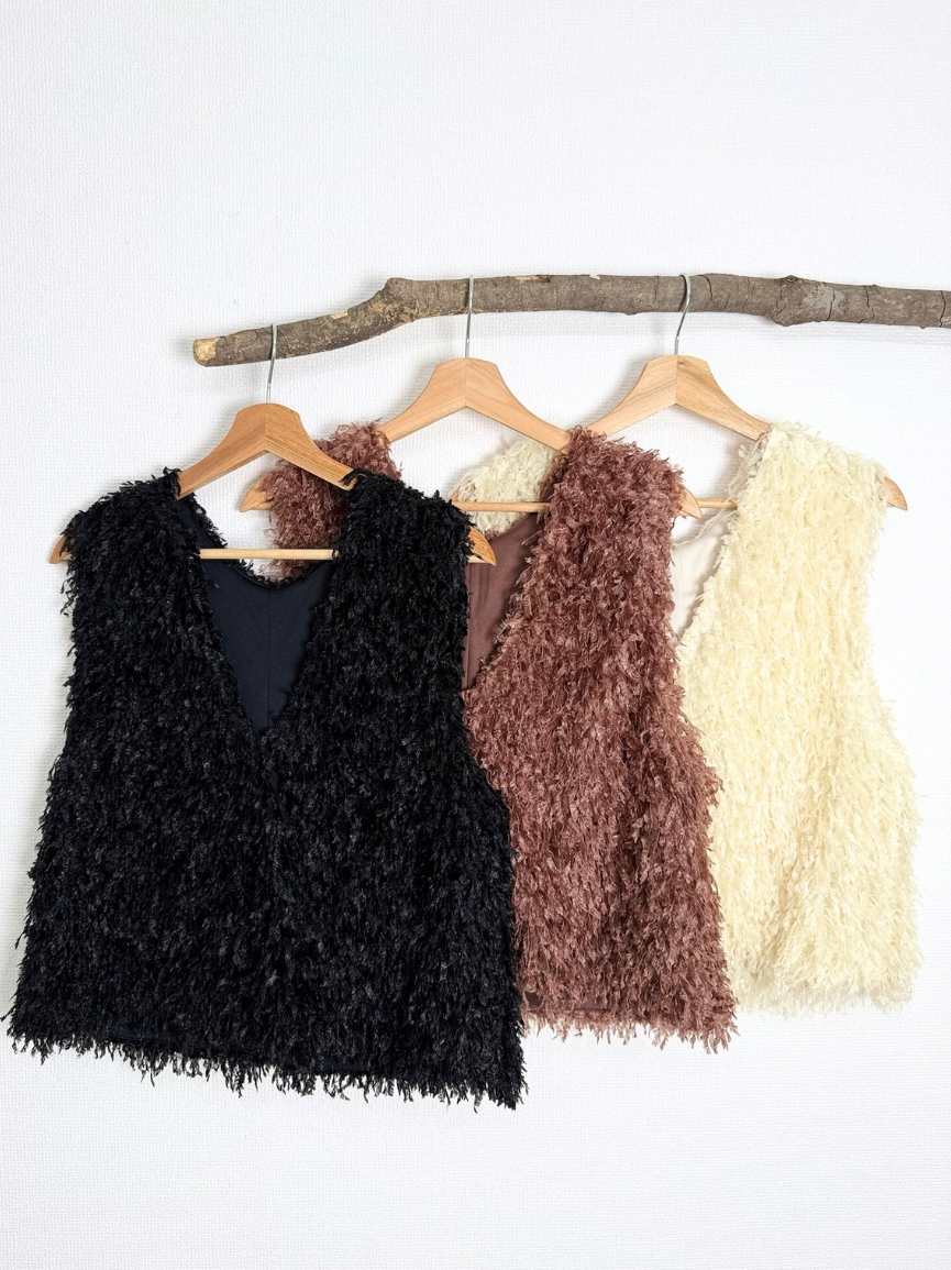 【即納】2way fringe vest