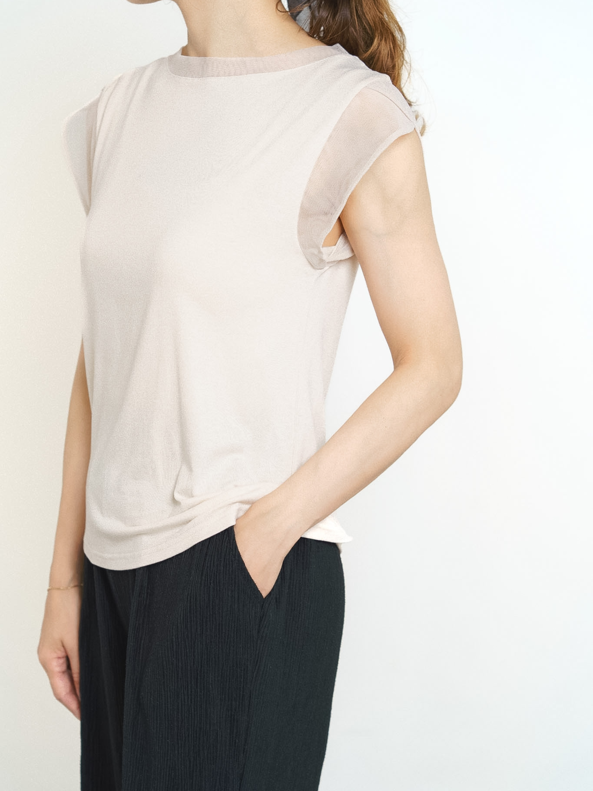 SHEER FRENCH SLEEVE TOP