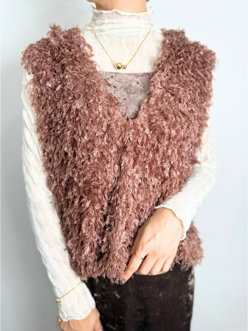 【即納】2way fringe vest