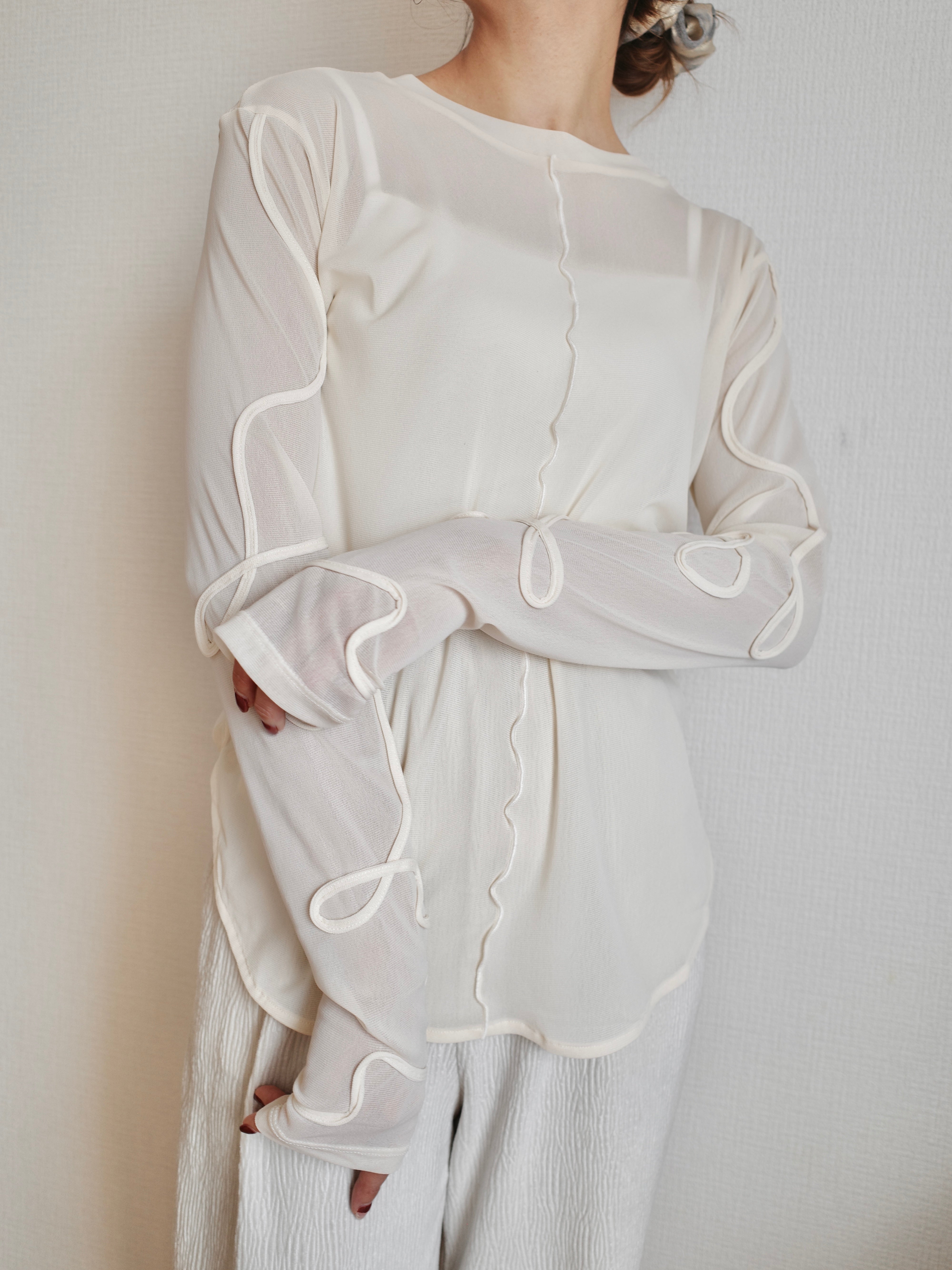 トップス iiy 2WAY SHEER STITCH TOPS