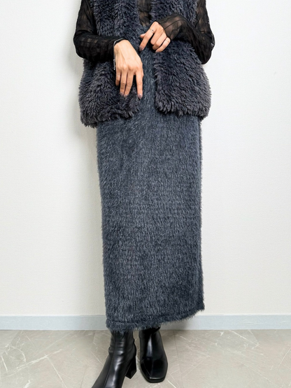 【即納】shaggy knit skirt