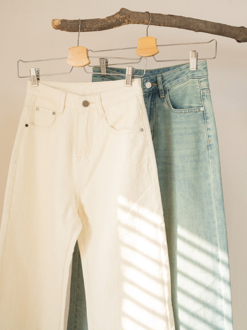 high waist ivory denim