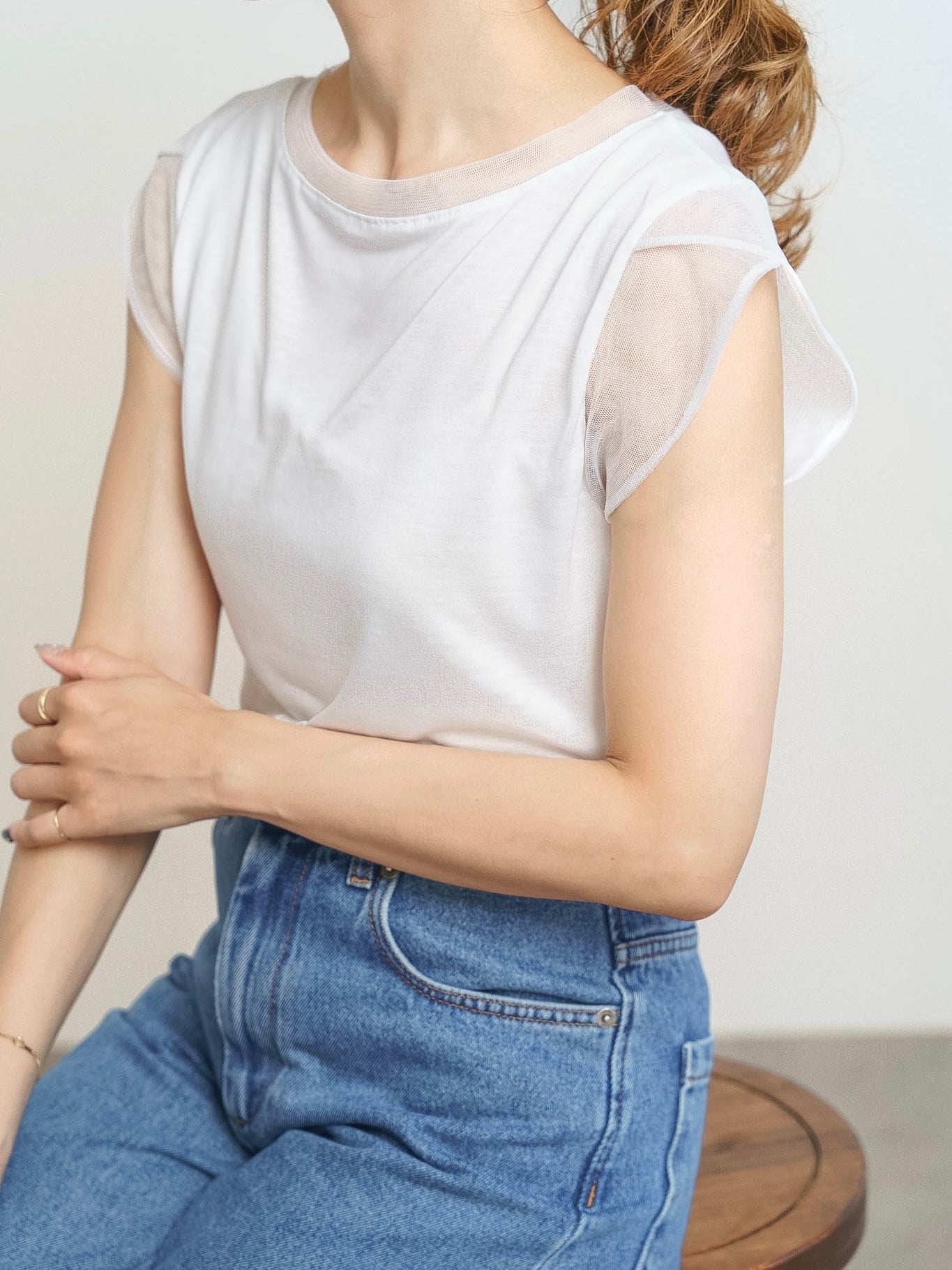 SHEER FRENCH SLEEVE TOP