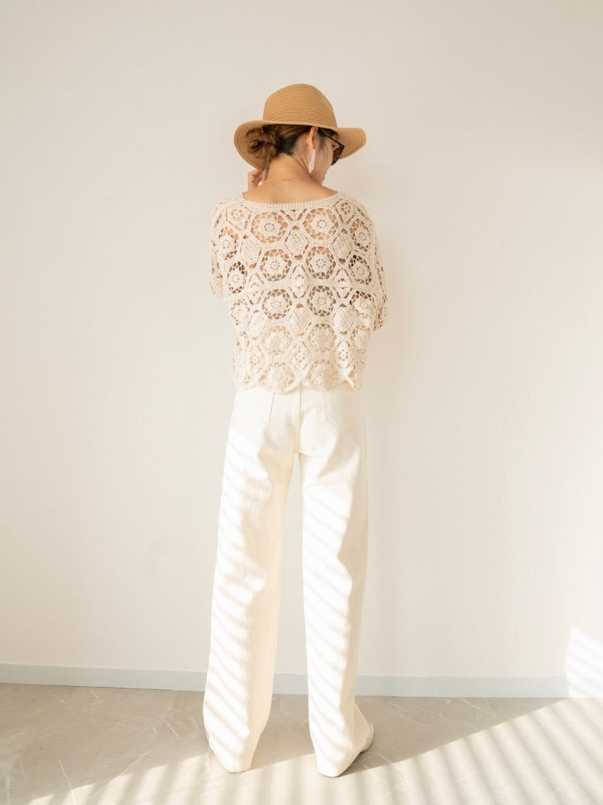 high waist ivory denim