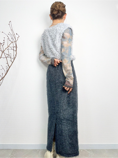 【即納】shaggy knit skirt