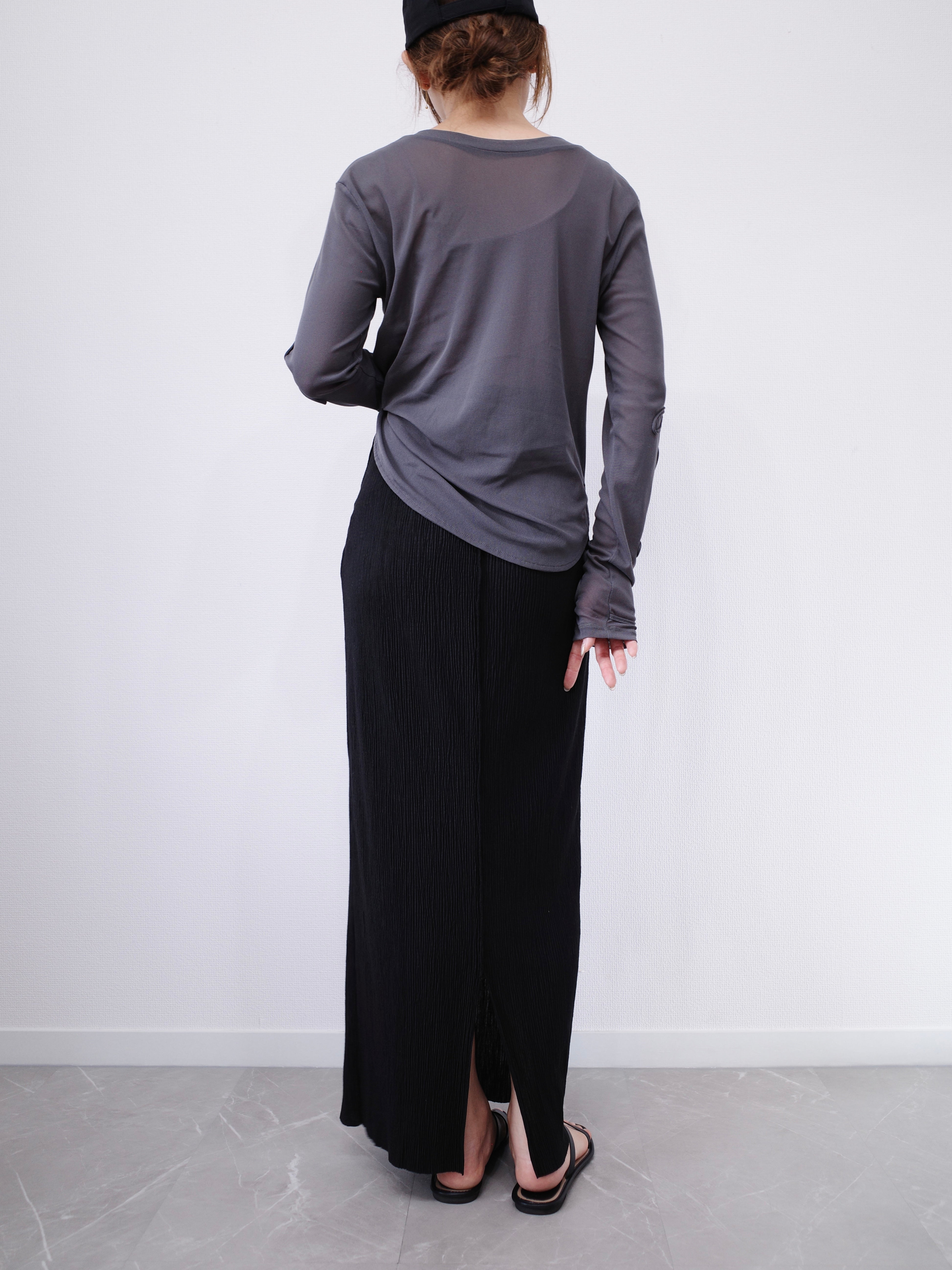 【SET】2WAY SHEER STITCH TOPS × LIGHT TEXTURE PENCIL SKIRT